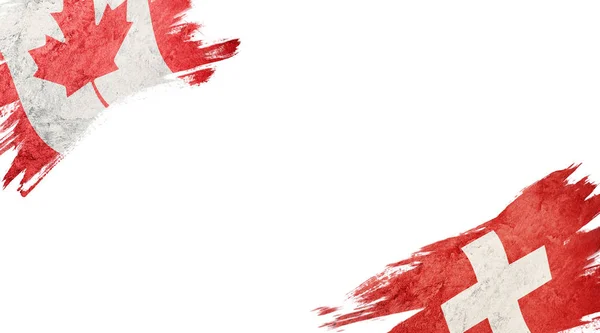Beyaz Arkaplanda Kanada ve İsviçre Bayrakları — Stok fotoğraf